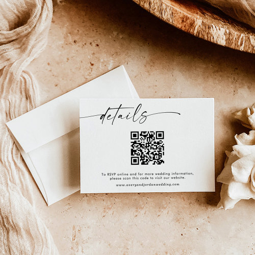 Minimalist QR Code Wedding Website Details Card 