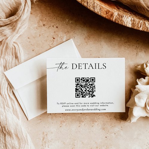 Minimalist QR Code Wedding Website Details Card 