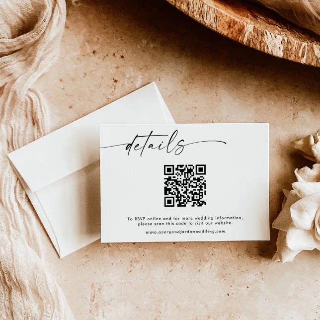 Minimalist QR Code Wedding Website Details Card | Zazzle