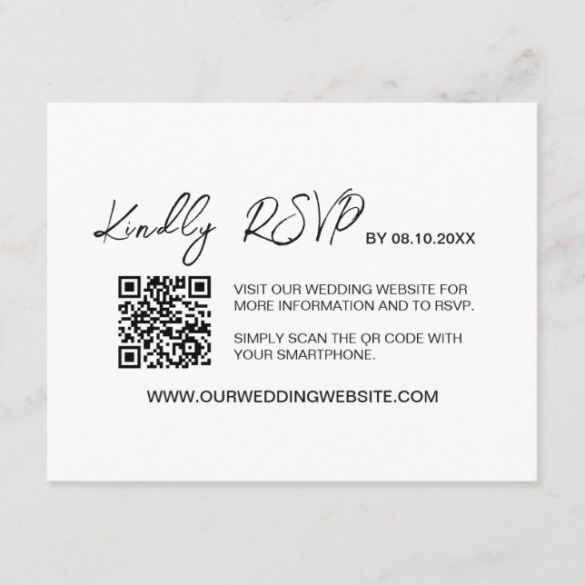 Minimalist QR code Wedding website RSVP  Enclosure Card (Front)