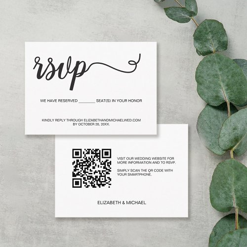 Minimalist QR code wedding website Seats reserved Enclosure Card