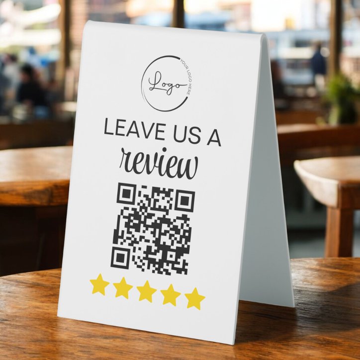 Minimalist QR Leave Us A Review Business Table Tent Sign