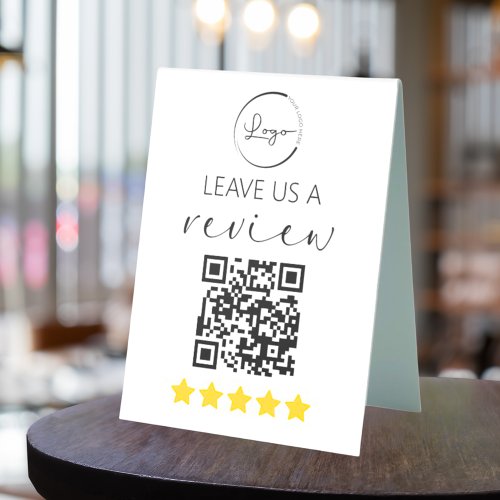 Minimalist QR Leave Us a Review Logo Table Tent Sign