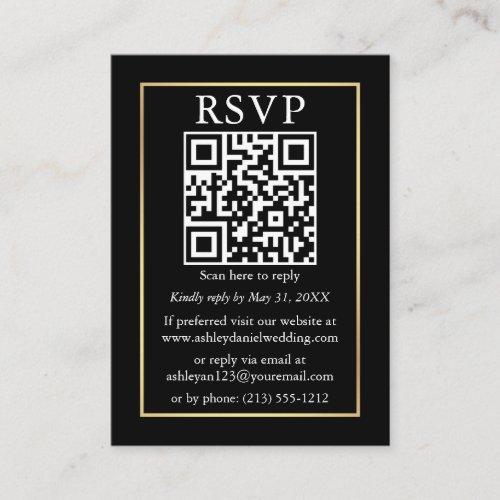 Minimalist QR Photo Wedding Gold Black RSVP Enclosure Card