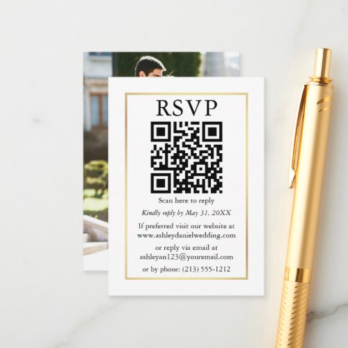 Minimalist QR Photo Wedding Gold Frame RSVP Enclosure Card
