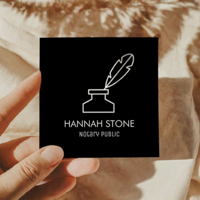 Minimalist Quill Pen Outline Notary Public Simple Square Business Card (Creator Uploaded)