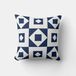 Minimalist Quilt Navy White Throw Pillow