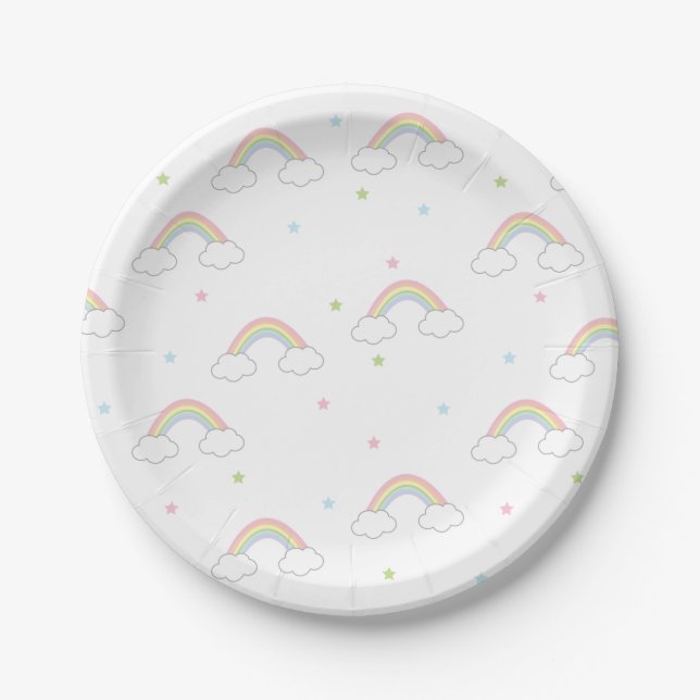 Minimalist Rainbow Birthday Paper Plates (Front)