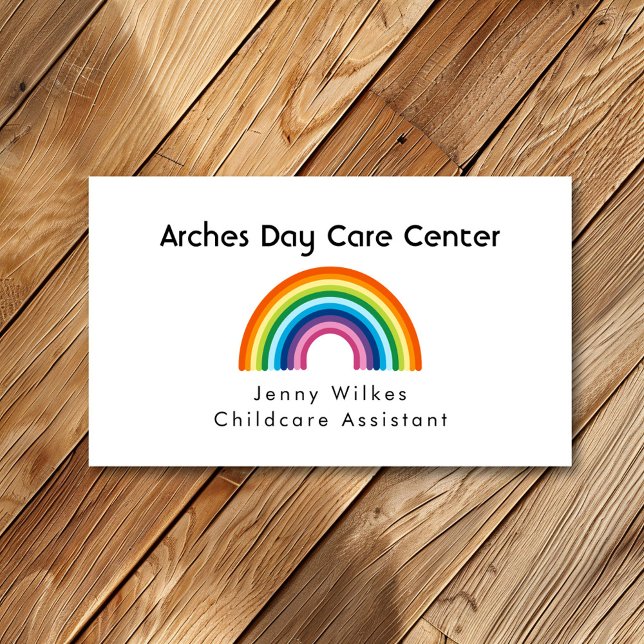 Minimalist Rainbow Daycare Center Babysitting Business Card (Creator Uploaded)