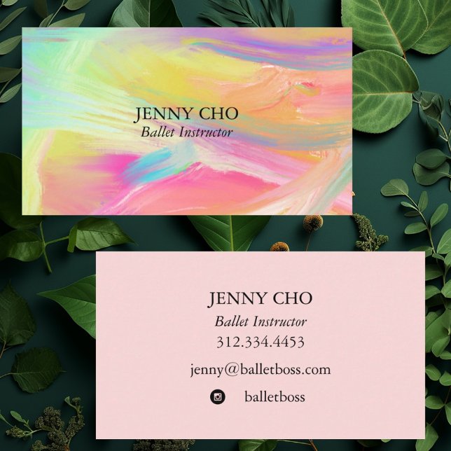 Minimalist rainbow painting textured business card (Rainbow oil painting with blush pink on the flip side. Add your own text and social media icons)