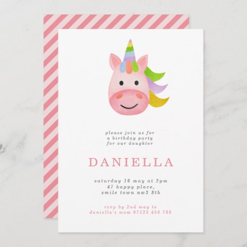 Minimalist Rainbow Unicorn Girls Birthday Party Invitation