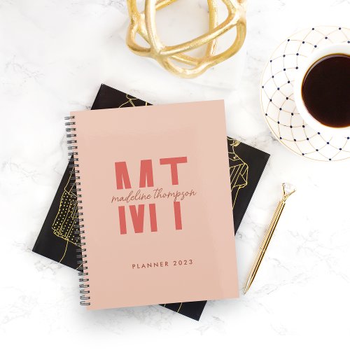 Minimalist Raspberry Blush Monogram Script Planner