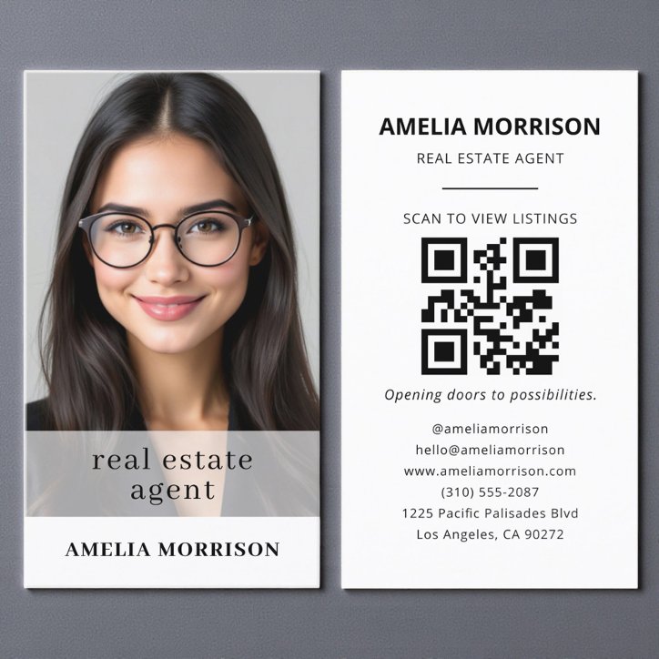 Minimalist Real Estate Agent QR Code Photo Business Card