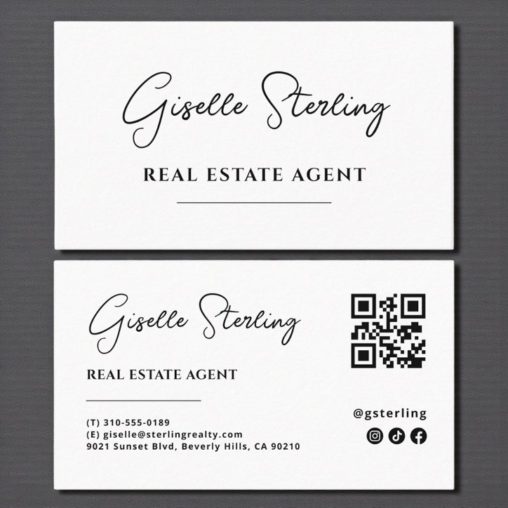 Minimalist Real Estate Agent QR Code Script Business Card