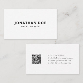 Minimalist Real Estate QR Code Modern White Business Card