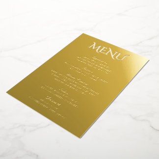 Minimalist Real Gold Foil Elegant Wedding Menu Invitation