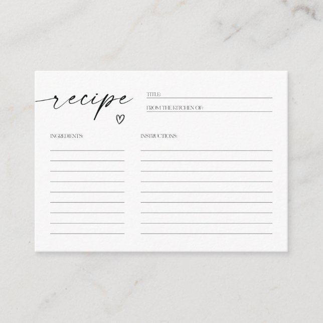 Minimalist Recipe Card Bridal Shower Insert (Front)