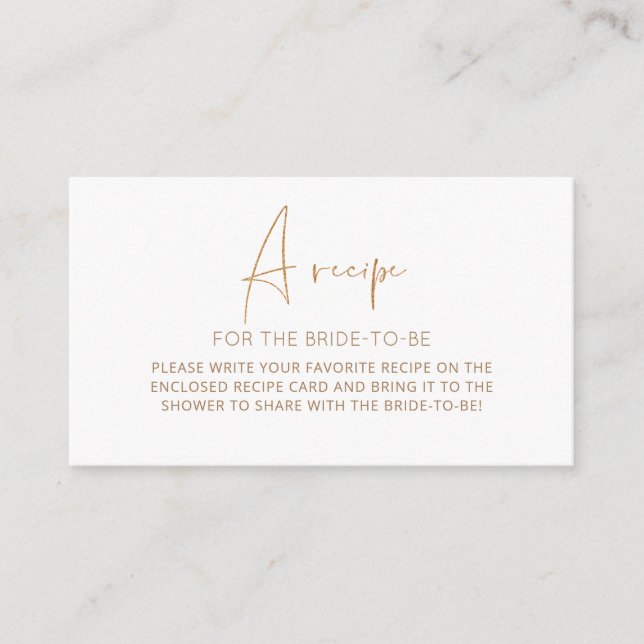 Minimalist recipe for the bride to be enclosure ca card (Front)