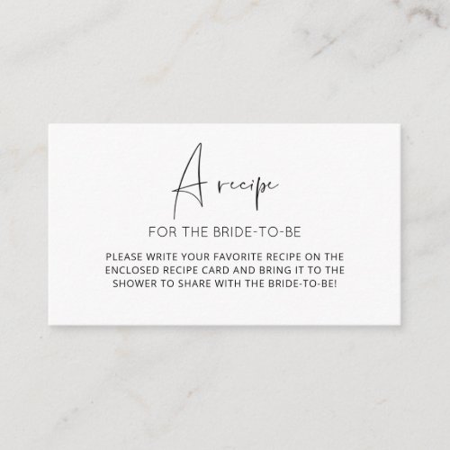 Minimalist recipe for the bride to be enclosure card