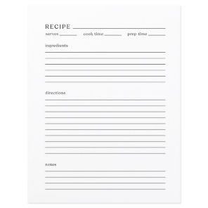 Minimalist Recipe Page Letter Size | Modern Style