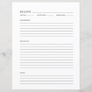 Minimalist Recipe Page Letter Size Modern Style