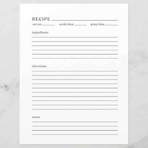 Minimalist Recipe Page Letter Size  Modern Style