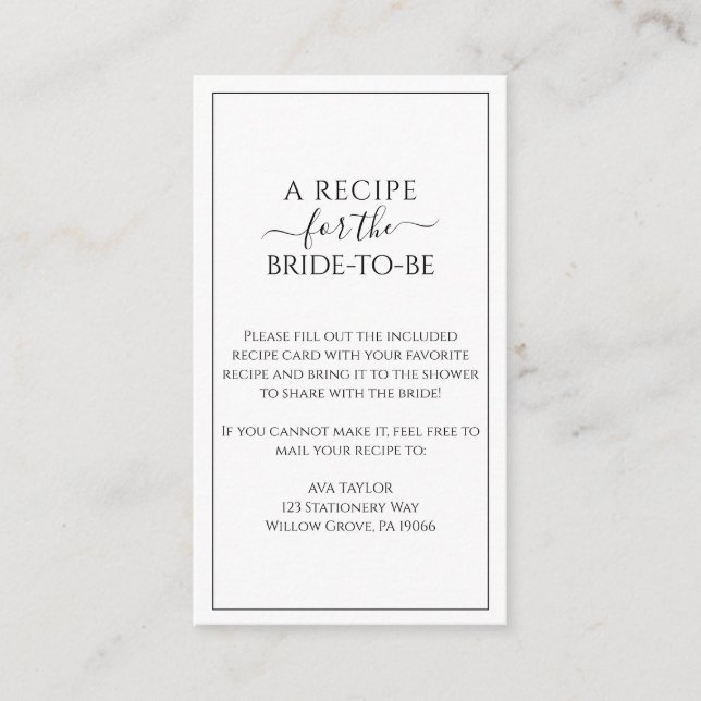Minimalist Recipe Request Insert Card (Front)
