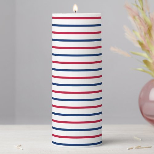 Minimalist Red and Blue Stripes Modern Pattern Pillar Candle