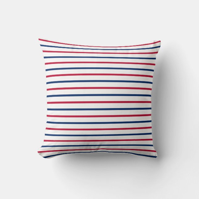 Minimalist Red and Blue Stripes Modern Pattern Throw Pillow (Front)