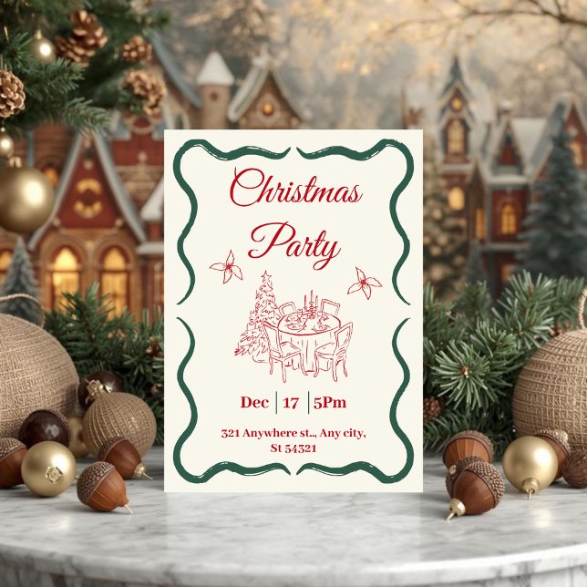 Minimalist Red and Green Christmas Party  Invitation (Creator Uploaded)