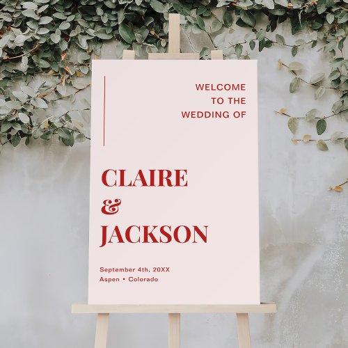 Minimalist Red and Light Pink Wedding Welcome Foam Board