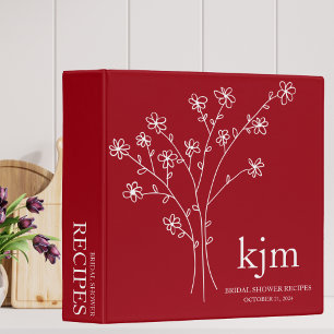 Minimalist Red and White Bridal Shower Recipe 3 Ring Binder