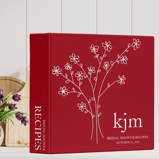Minimalist Red and White Bridal Shower Recipe 3 Ring Binder (Creator Uploaded)
