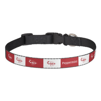Minimalist Red And White Candy Canes With Name Pet Collar