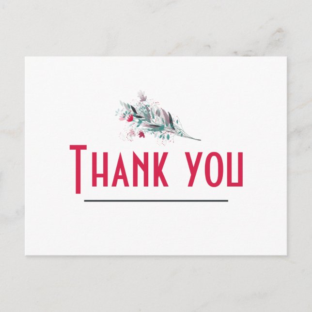 Minimalist Red and White Floral Thank you Card (Front)