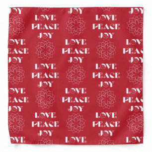 Minimalist Red and White Love, Peace, Joy Bandana