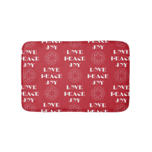 Minimalist Red and White Love, Peace, Joy Bath Mat