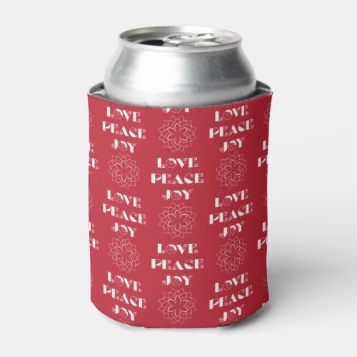 Minimalist Red and White Love Peace Joy Can Cooler