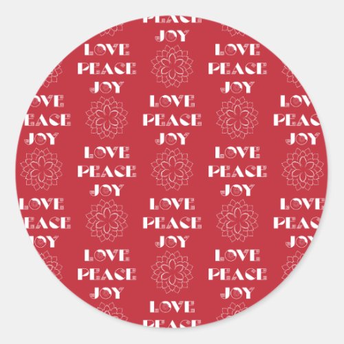 Minimalist Red and White Love Peace Joy Classic Round Sticker