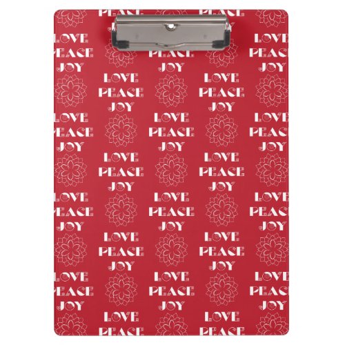 Minimalist Red and White Love Peace Joy Clipboard