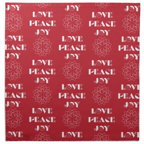 Minimalist Red and White Love Peace Joy Cloth Napkin