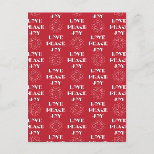 Minimalist Red and White Love Peace Joy Holiday Postcard