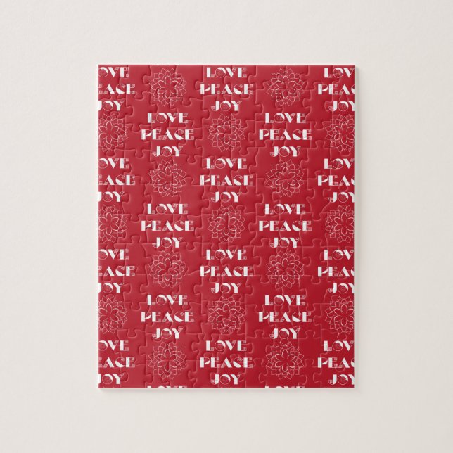 Minimalist Red and White Love, Peace, Joy Jigsaw Puzzle (Vertical)
