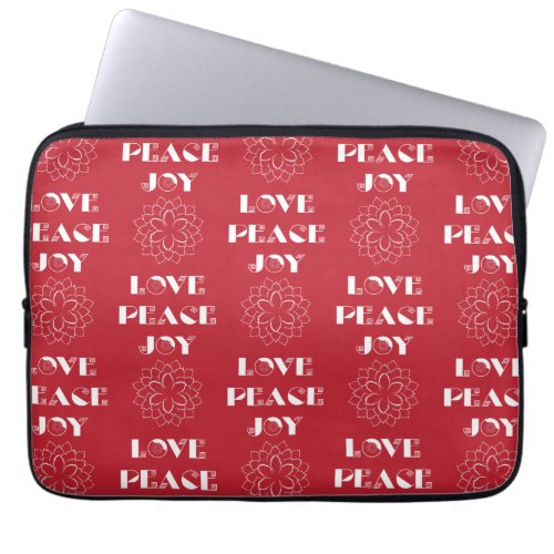 Minimalist Red and White Love Peace Joy Laptop Sleeve