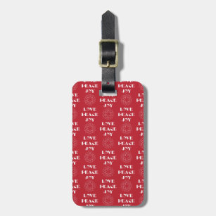 Minimalist Red and White Love, Peace, Joy Luggage Tag