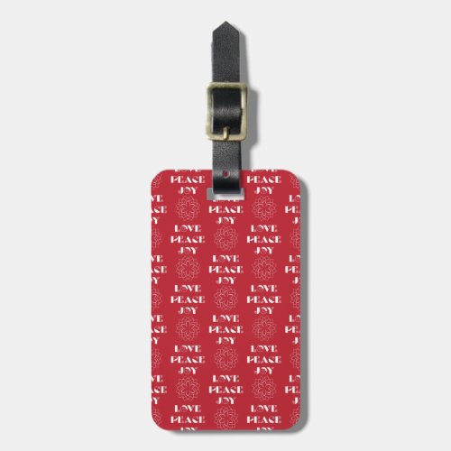 Minimalist Red and White Love Peace Joy Luggage Tag