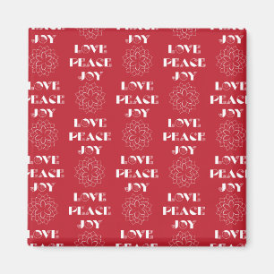 Minimalist Red and White Love, Peace, Joy Magnet