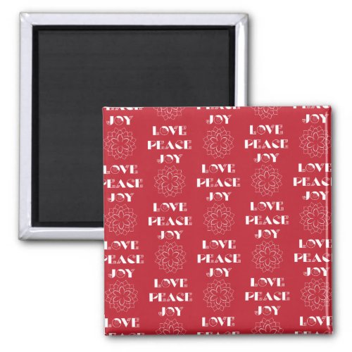 Minimalist Red and White Love Peace Joy Magnet