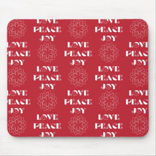 Minimalist Red and White Love Peace Joy Mouse Pad