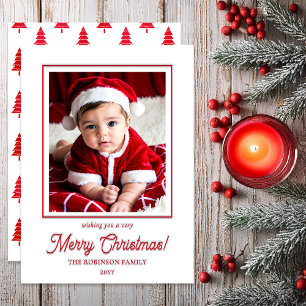 Minimalist Red and White Photo Merry Christmas Letterpress Photo Cards